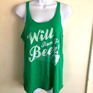 Chin-up apparel tank top Will run for Beer